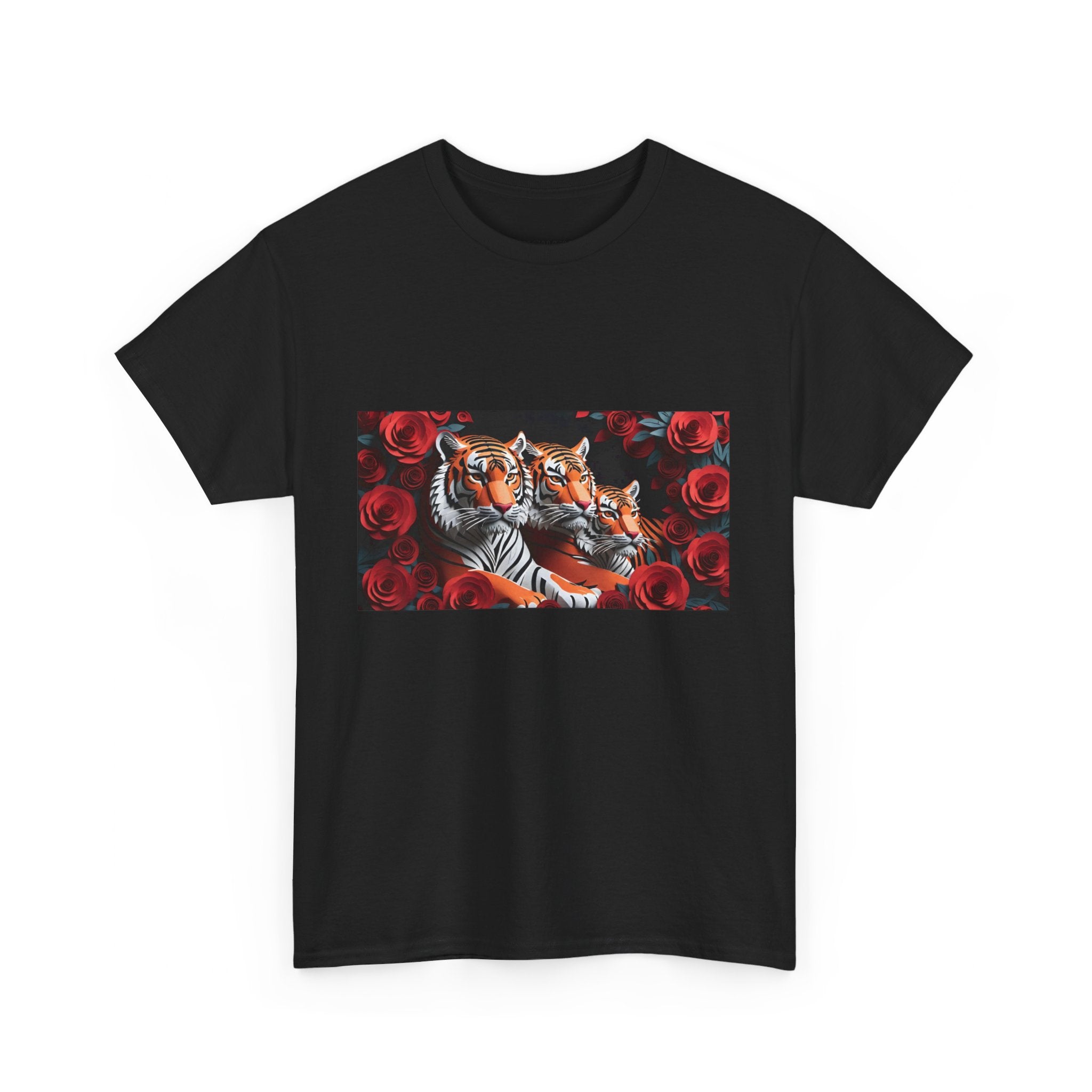 Three Tigers Laying In Red Roses